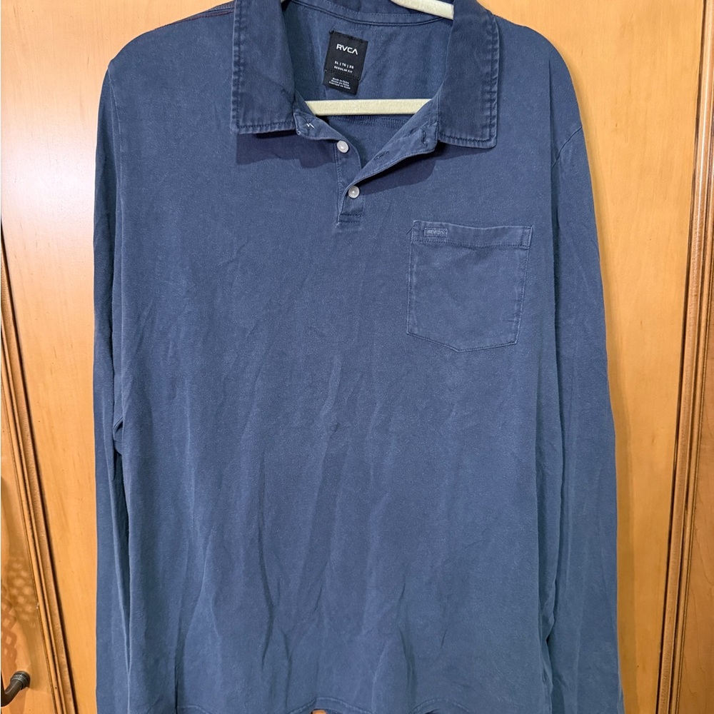 RVCA Men's Navy Long Sleeve Polo Shirt